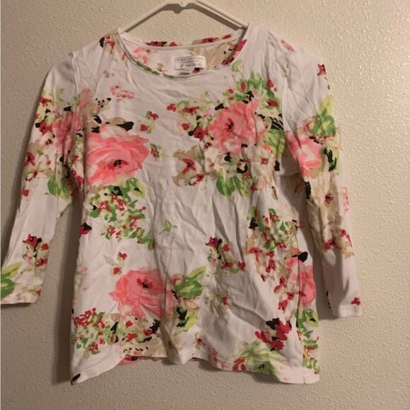 Pima Cotton Tops - PIMA Cotton Petite Small White Floral Top‎